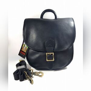 HOBO International Black Leather Saddle Bag Crossbody Backpack Brass Accents NWT